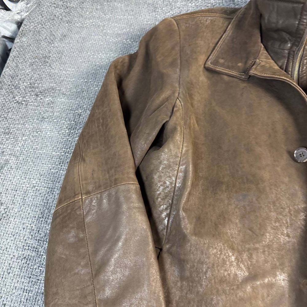 Danier Leather Car Coat Mens Large Brown Faux Fur Collar Double Layer Jacket - Picture 2 of 16